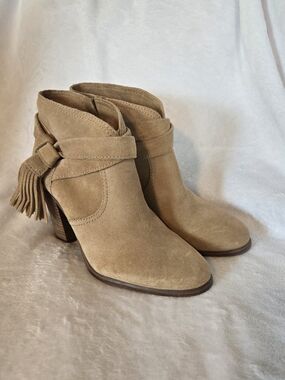 Vince Camuto Tan Suede Tassel Wrap Ankle Boots